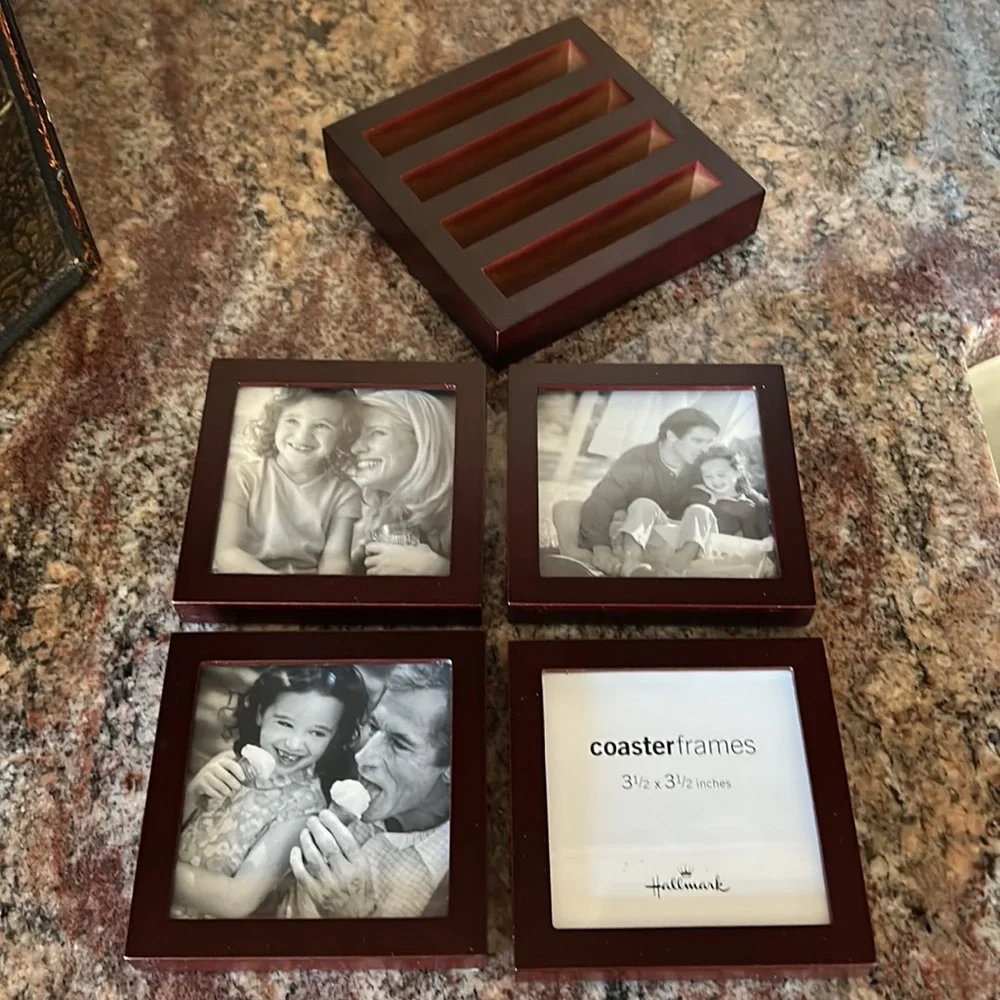 Coaster Frames Cherry Wood -Custom Photo Gift Hallmark 4 Coasters & Holder - Picture 11 of 17